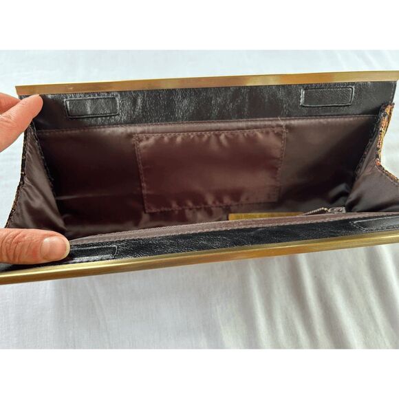 Chinese Laundry Clutch, Medium Size Handbag, Brown, Gold, Glitter, Velvety - Picture 5 of 9